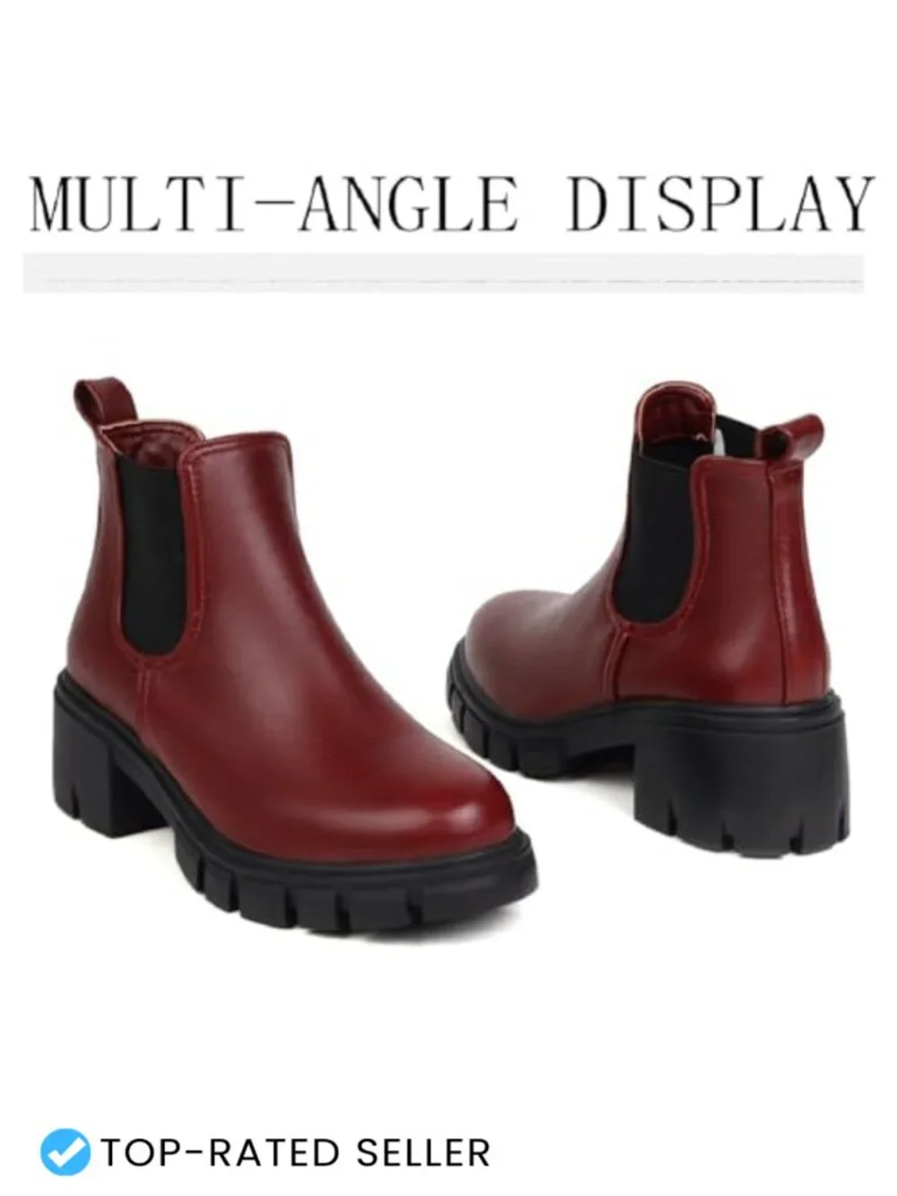 Women's PU Leather Chunky Heel Ankle Boots Round Toe Chelsea Booties Non-slip